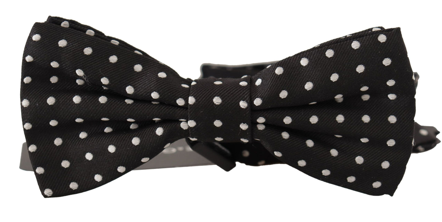  - Elegant Black and White Polka Dot Silk Bow Tie