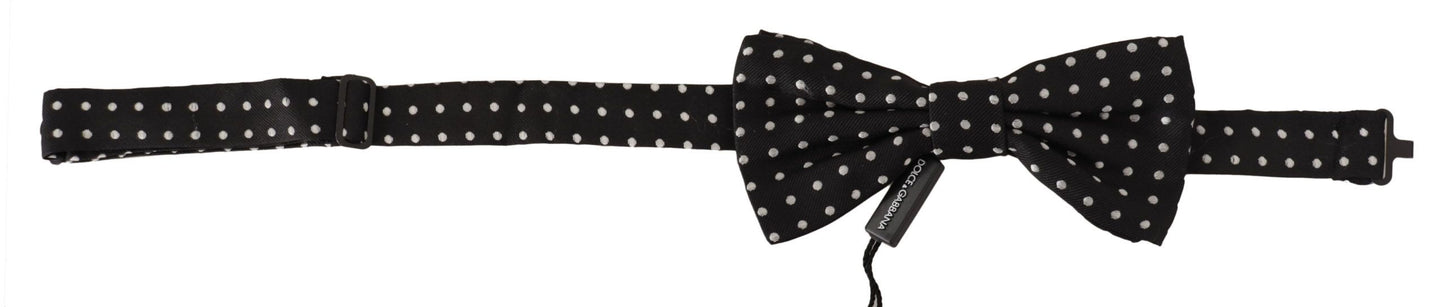  - Elegant Black and White Polka Dot Silk Bow Tie