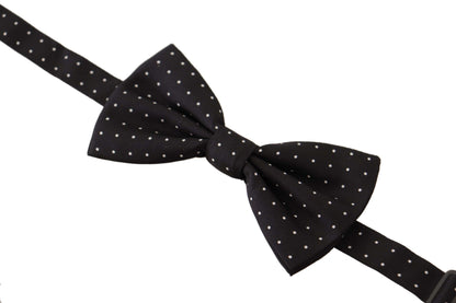  - Elegant Black Polka Dot Silk Bow Tie