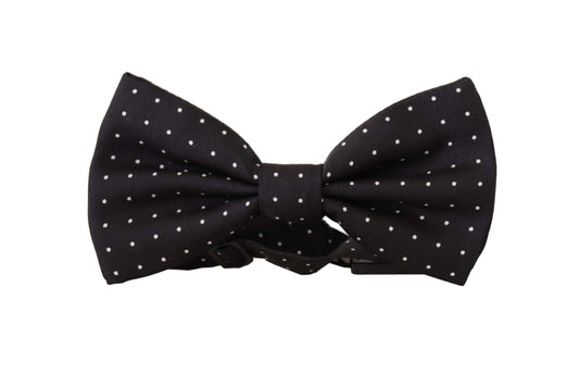  - Elegant Black Polka Dot Silk Bow Tie