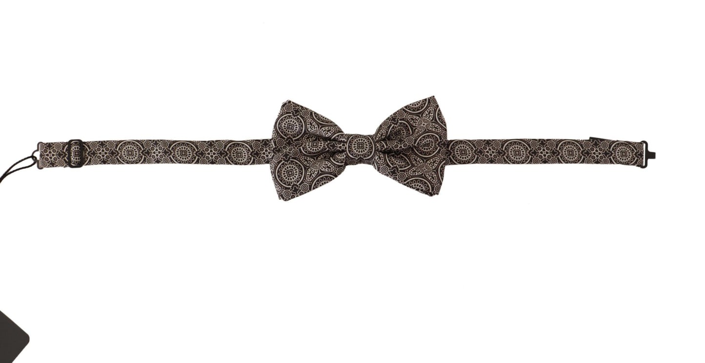  - Elegant Silk Black & White Bow Tie