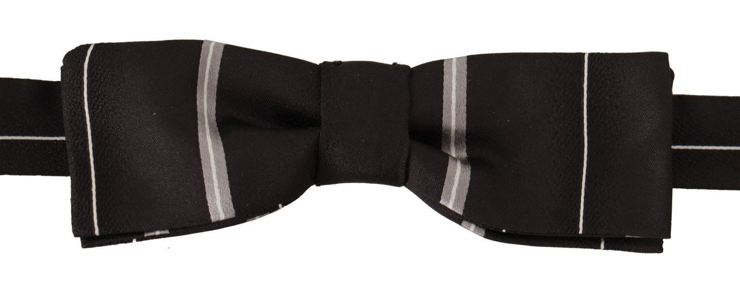  - Elegant Silk Bow Tie in Black and Grey