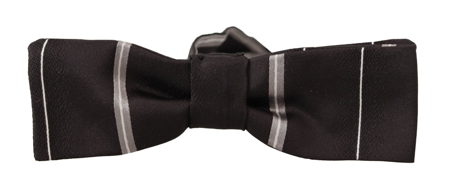  - Elegant Silk Bow Tie in Black and Grey