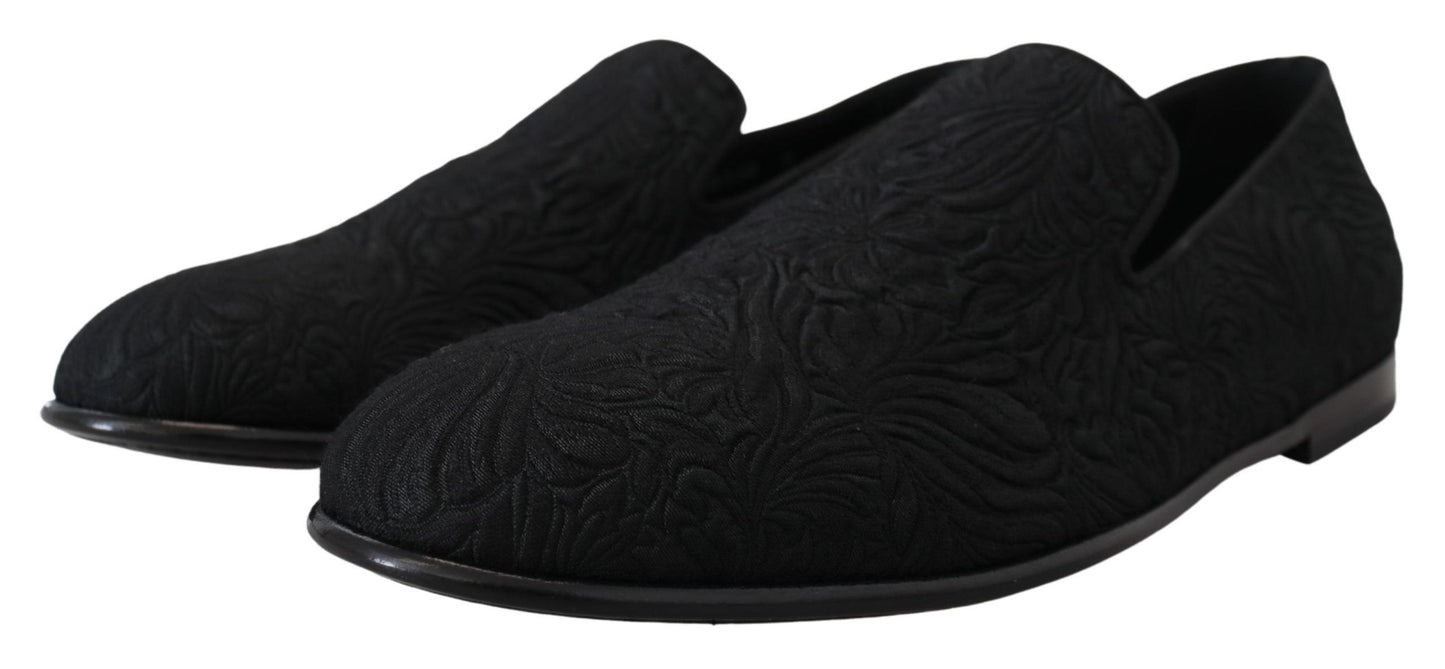  - Elegant Jacquard Black Loafers Slide On Flats