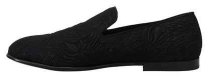  - Elegant Jacquard Black Loafers Slide On Flats