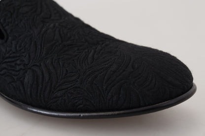  - Elegant Jacquard Black Loafers Slide On Flats