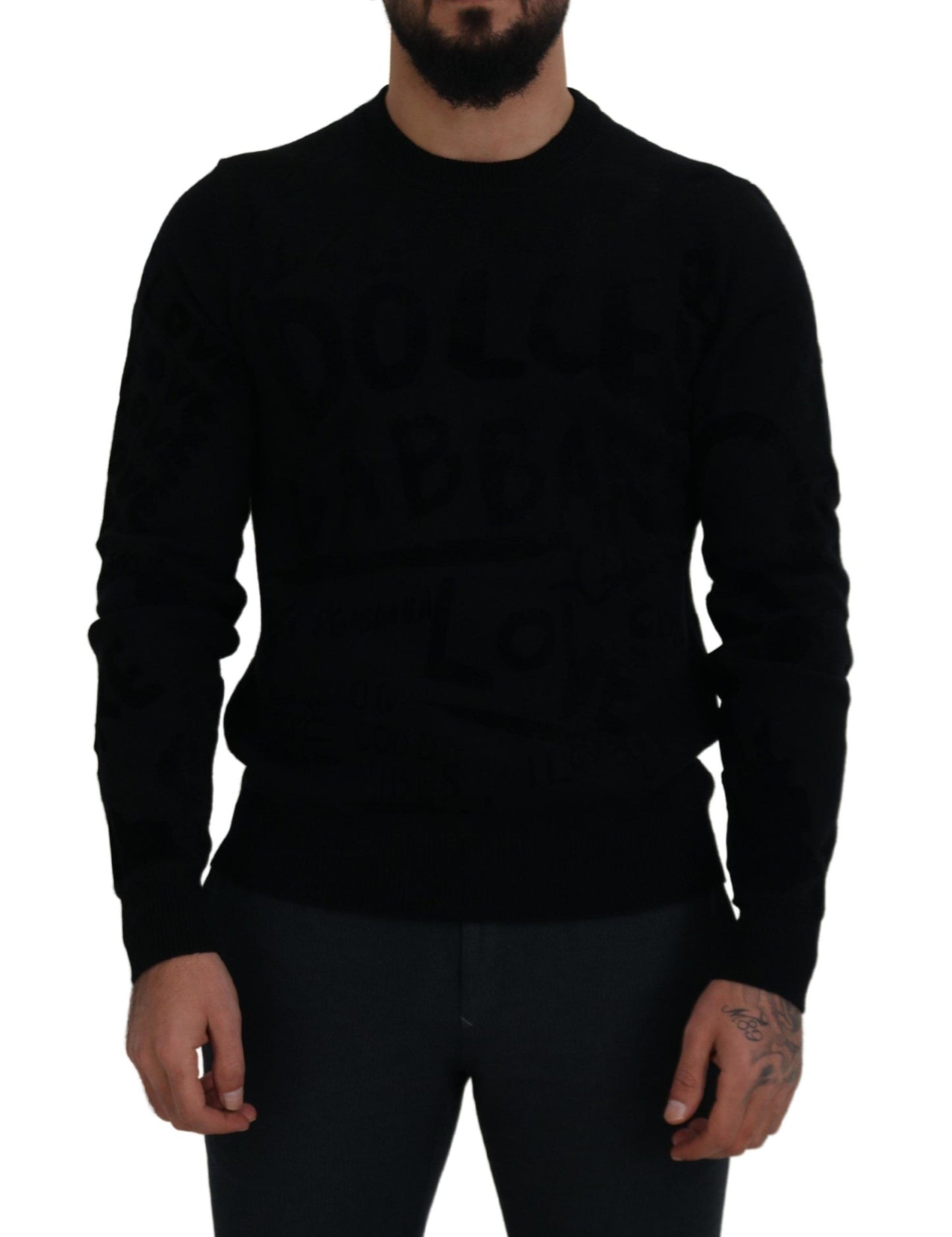  - Elegant Black Logo Wool Sweater