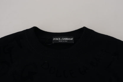  - Elegant Black Logo Wool Sweater