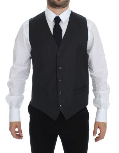  - Elegant Gray Wool Formal Vest