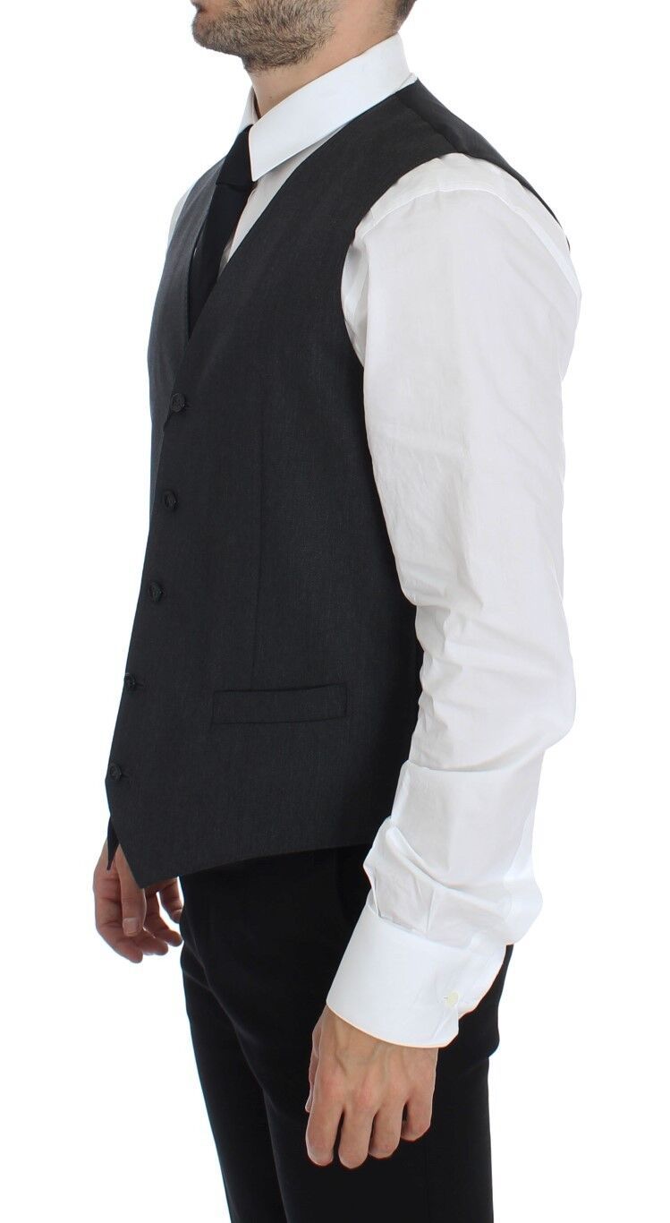  - Elegant Gray Wool Formal Vest