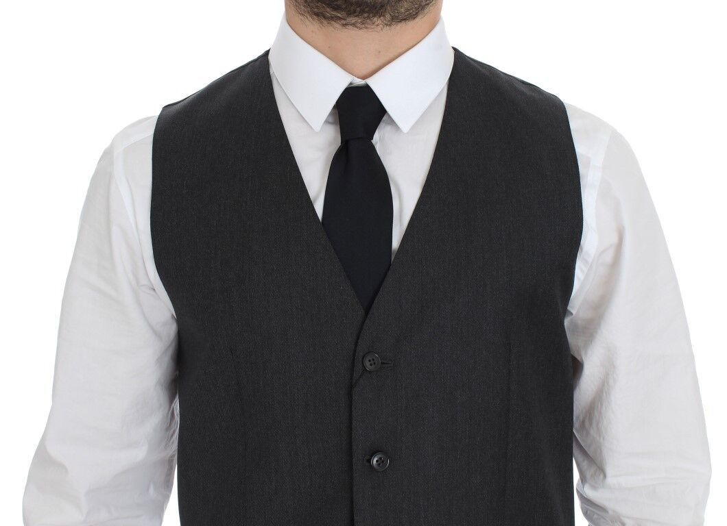  - Elegant Gray Wool Formal Vest