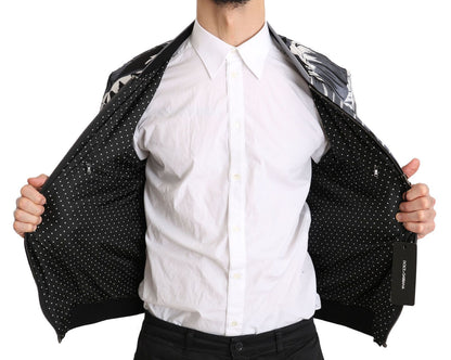  - Elegant Banana Leaf Print Silk Bomber Jacket