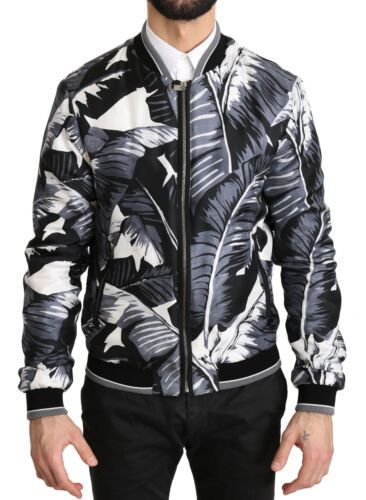  - Elegant Banana Leaf Print Silk Bomber Jacket