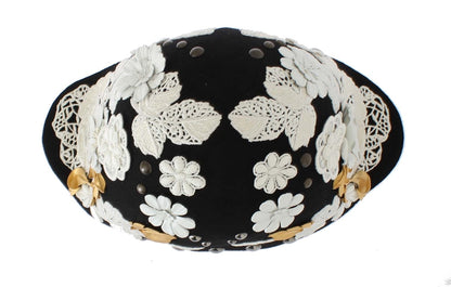  - Elegant Black Floral Wool Cloche Hat