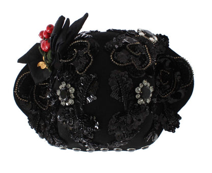  - Elegant Black Crystal-Adorned Cloche Hat