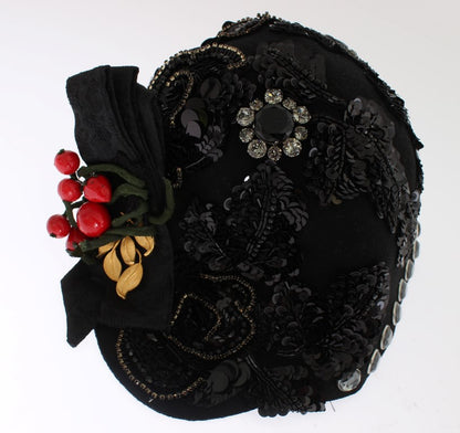  - Elegant Black Crystal-Adorned Cloche Hat