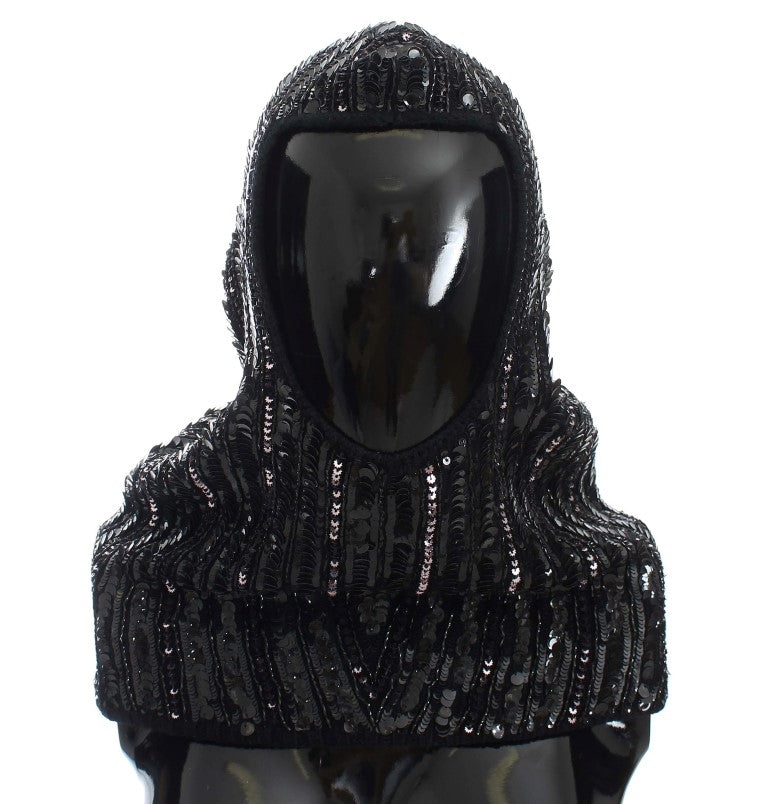  - Black Sequined Hooded Snood Scarf Wrap