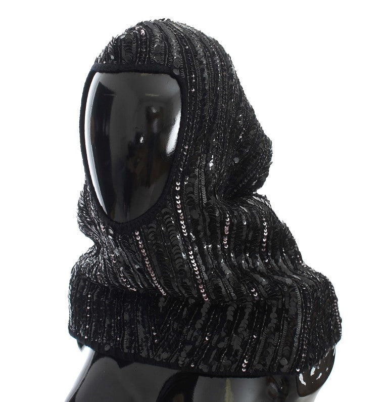  - Black Sequined Hooded Snood Scarf Wrap