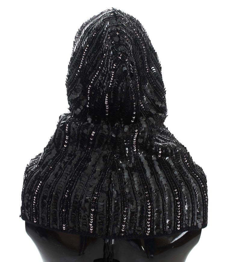  - Black Sequined Hooded Snood Scarf Wrap