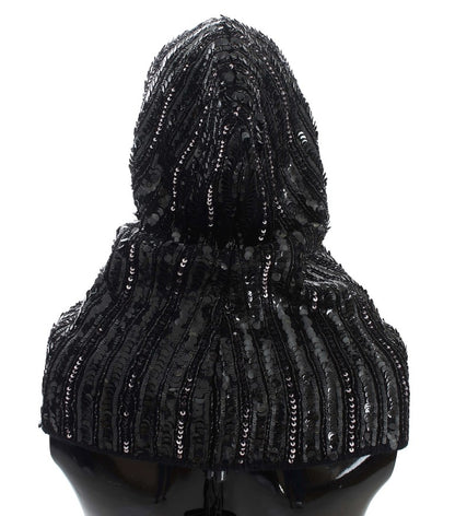  - Black Sequined Hooded Snood Scarf Wrap