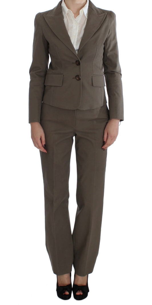  - Beige Wool-Cotton Suit Set Chic Elegance