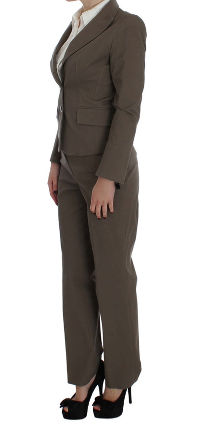  - Beige Wool-Cotton Suit Set Chic Elegance