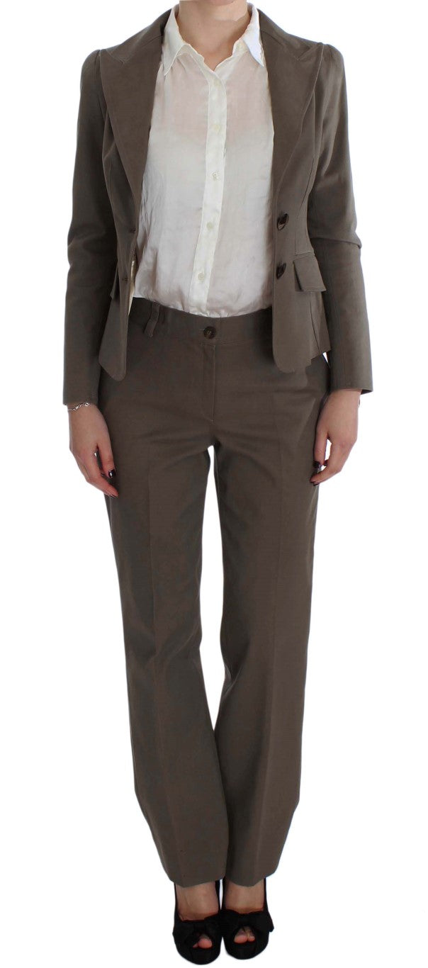  - Beige Wool-Cotton Suit Set Chic Elegance