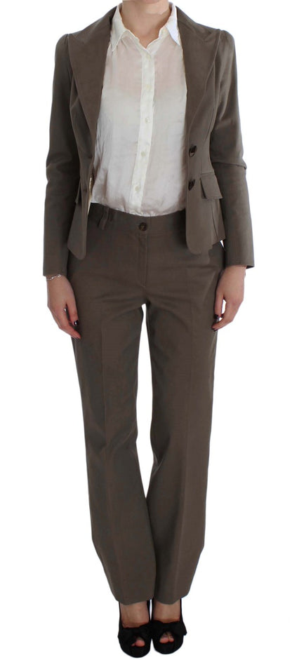  - Beige Wool-Cotton Suit Set Chic Elegance