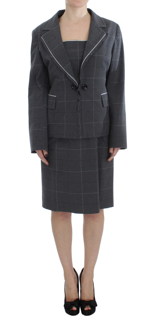  - Elegant Gray Checkered Sheath Suit Set