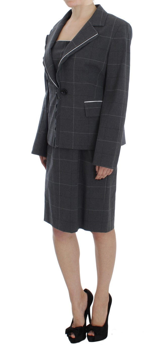  - Elegant Gray Checkered Sheath Suit Set