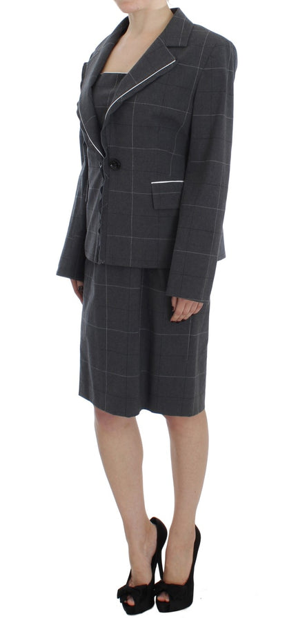  - Elegant Gray Checkered Sheath Suit Set