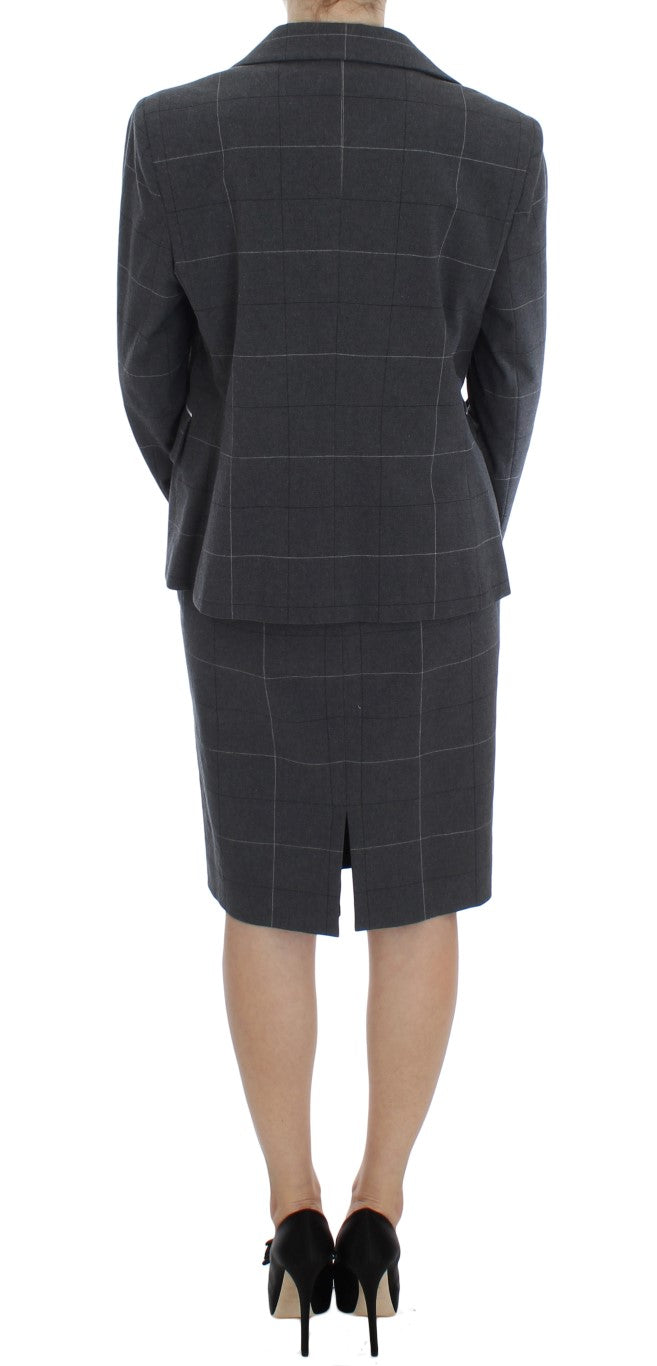  - Elegant Gray Checkered Sheath Suit Set