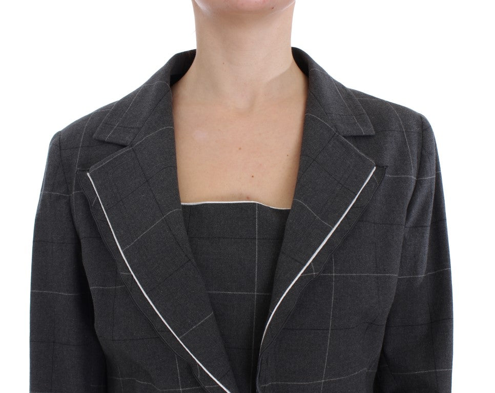 Elegant Gray Checkered Sheath Suit Set