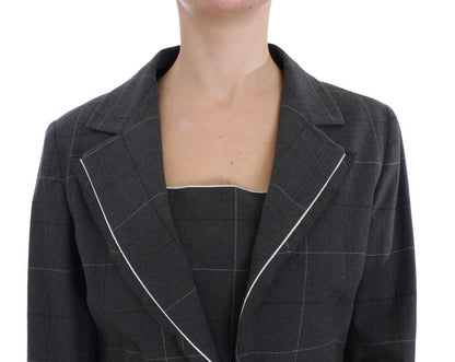  - Elegant Gray Checkered Sheath Suit Set