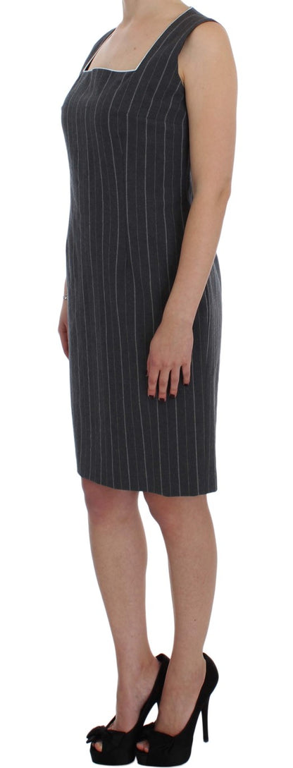  - Elegant Gray Striped Dress & Blazer Suit Set