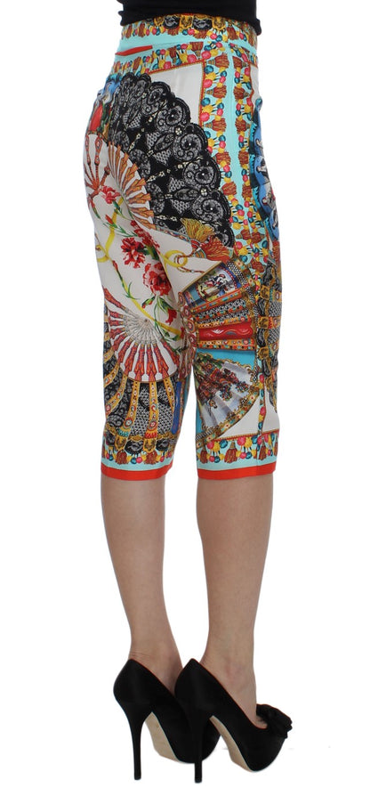  - Multicolor Majolica Silk Capri Pants