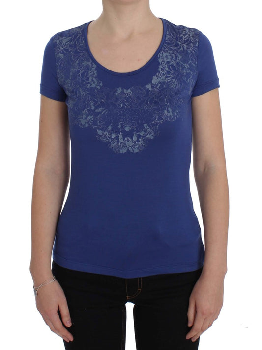  - Elegant Blue Crew Neck Tee with Logo Detail