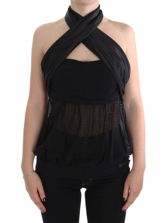  - Elegant Black Evening Wrap Top Blouse