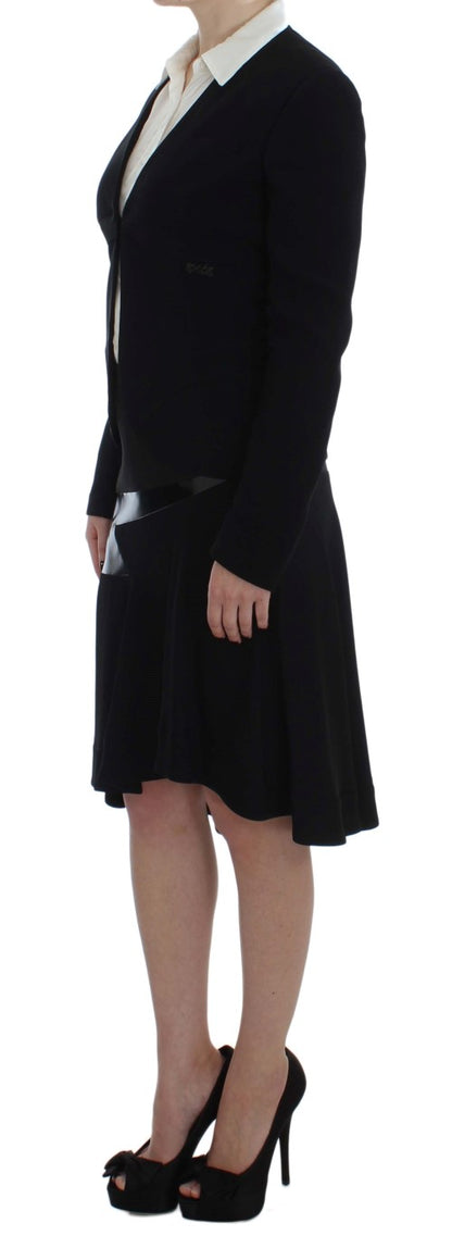  - Elegant Two-Piece Skirt Suit in Black & Blue