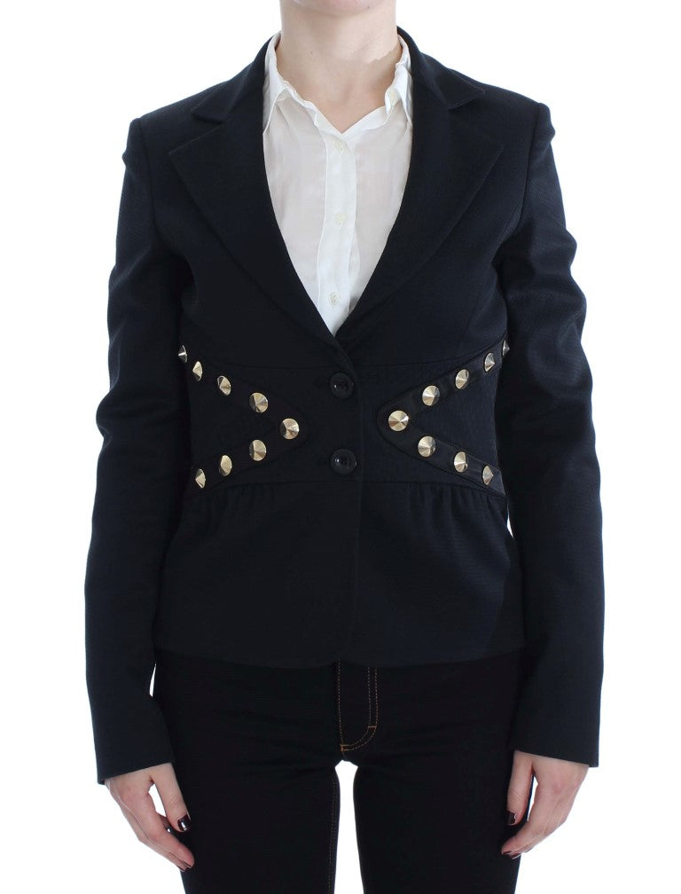  - Chic Black Stretch Blazer with Gold Button Detail