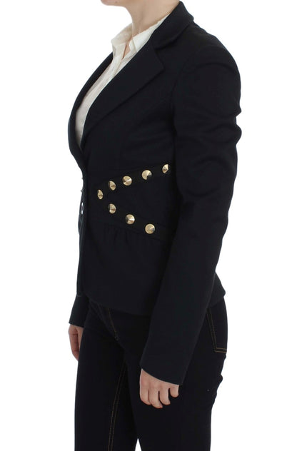  - Chic Black Stretch Blazer with Gold Button Detail