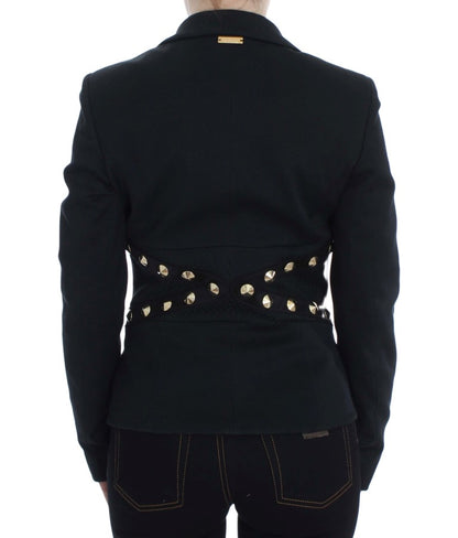  - Chic Black Stretch Blazer with Gold Button Detail