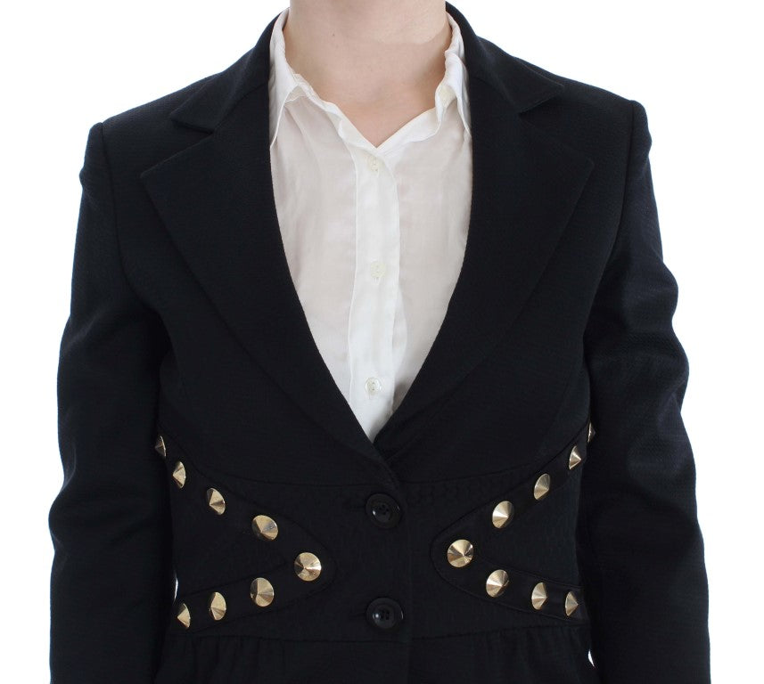  - Chic Black Stretch Blazer with Gold Button Detail