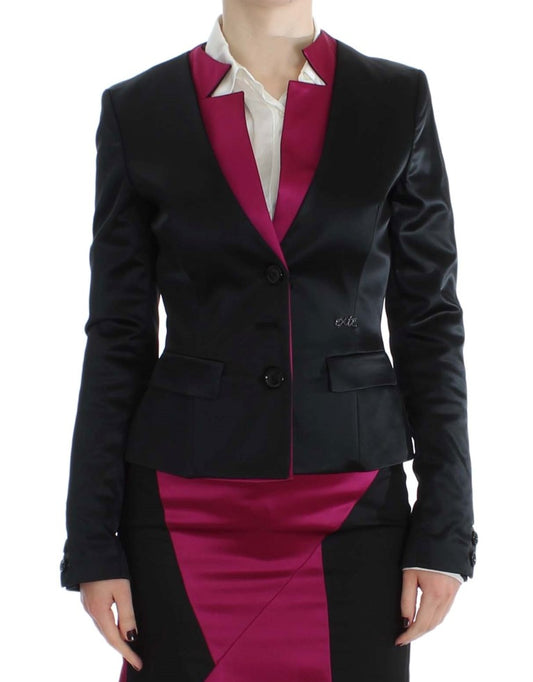  - Chic Black and Pink Single-Breasted Blazer