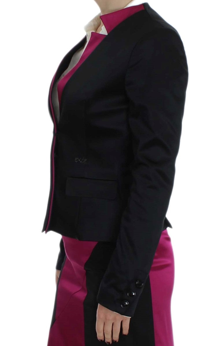  - Chic Black and Pink Single-Breasted Blazer