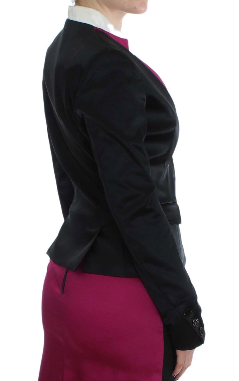  - Chic Black and Pink Single-Breasted Blazer