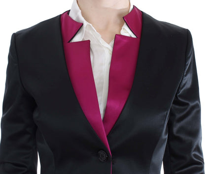  - Chic Black and Pink Single-Breasted Blazer