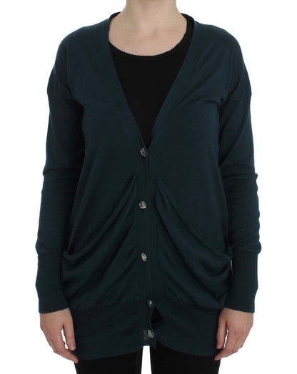 Elegant Green Cotton Cardigan Sweater - The Luxe Alliance