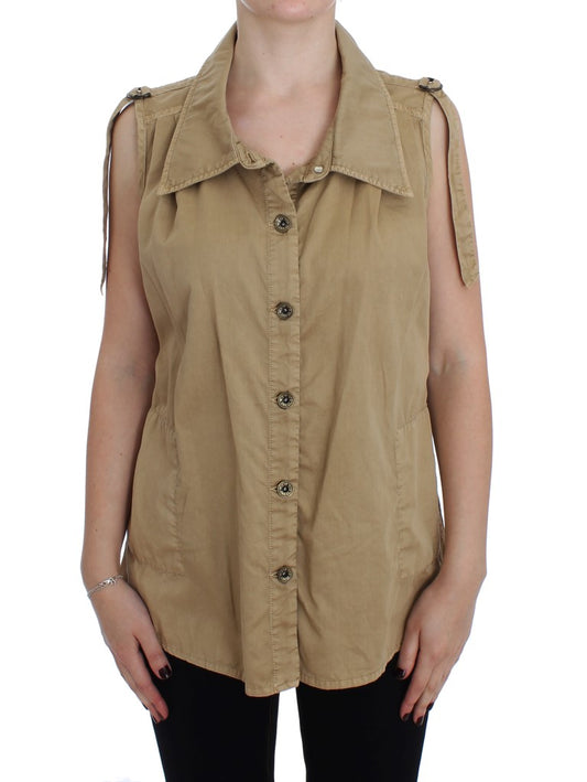  - Beige Sleeveless Cotton Blouse