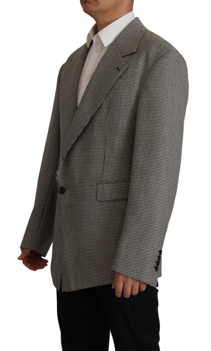  - Elegant Gray Checkered Wool Blazer